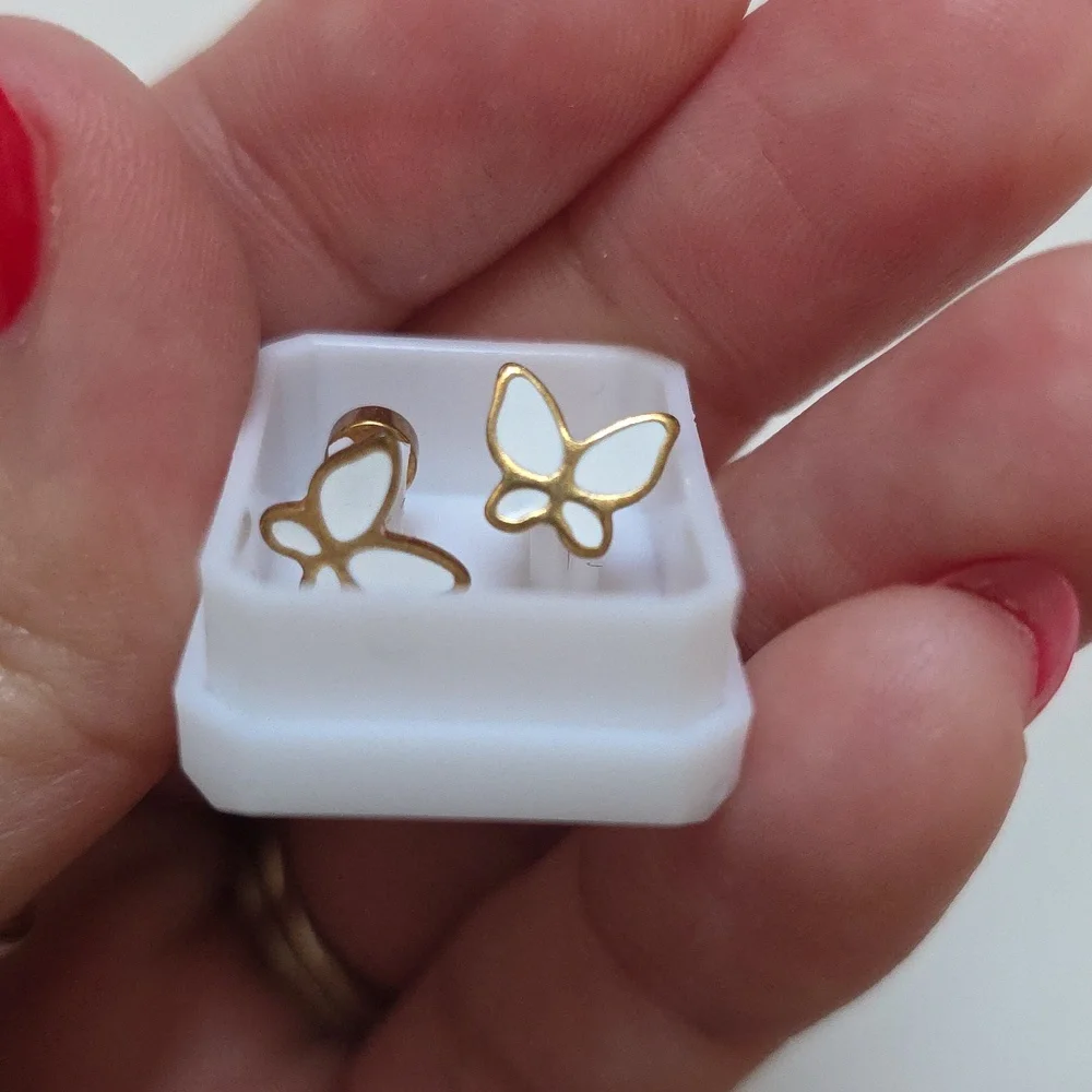 Gold Butterfly Earrings Screw Back